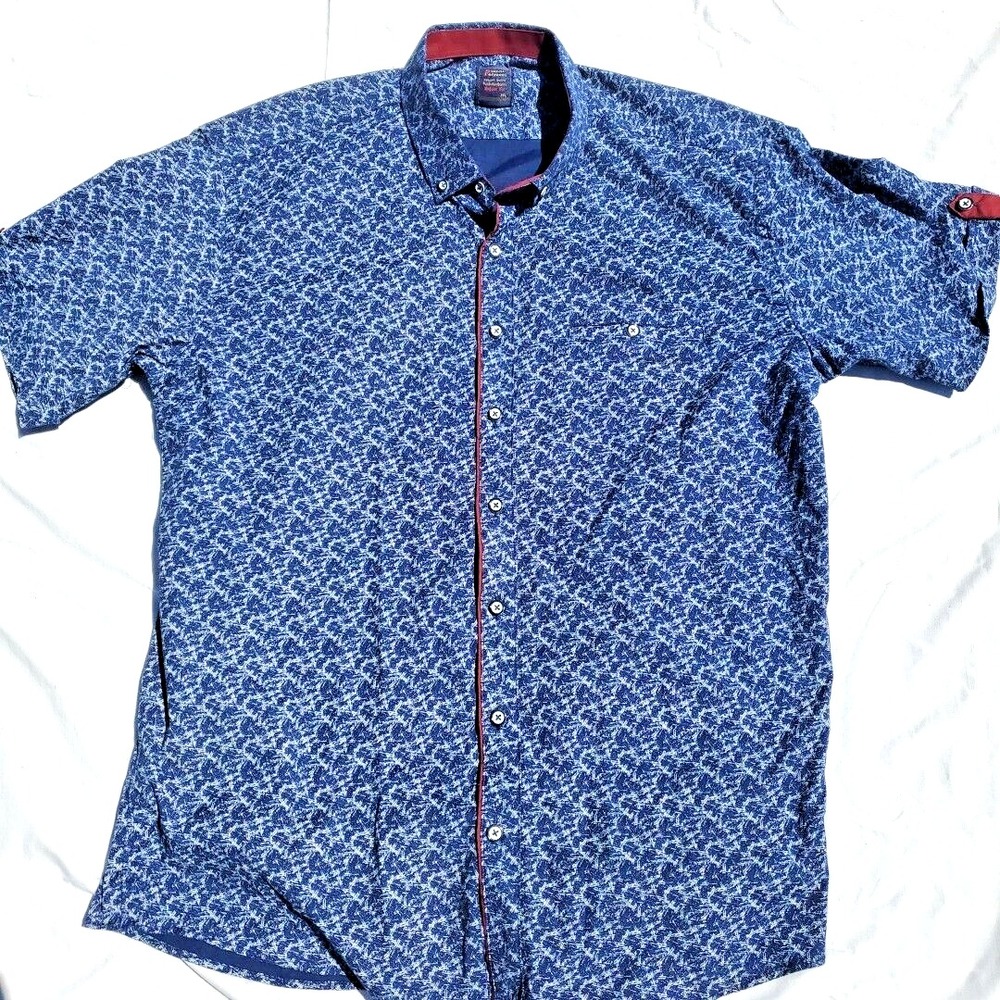 Gianni‎ Ferrucci Mens Shirt XXL Blue Paisley Geometric Button Up Cotton Rare 2XL